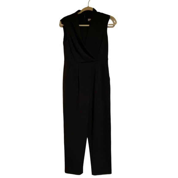 Calvin Klein Size 4 Black Jumpsuit Sleeveless Pockets with Satin Detail V Neck - Picture 1 of 10